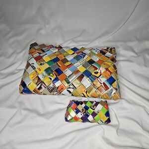 Colorful Woven Clutch And Coin Purse Set.